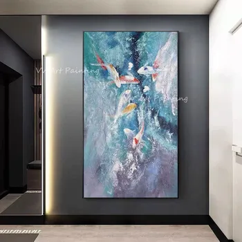 Büyük Boy Sanatçı El Yapımı Yüksek Kaliteli mavi okyanus balık Yağlıboya Büyük Duvar sanat resmi Ev Dekorasyon Hediye İçin