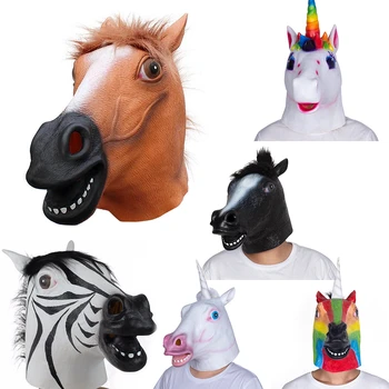 Cadılar bayramı Maskeleri Lateks At Başkanı zebra Cosplay Hayvan Kostüm Tiyatro Prank Çılgın Parti Sahne Beyaz Unicorn Tam Yüz Maskesi