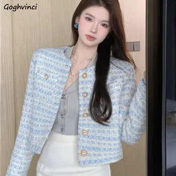 Ceketler Kadın Çizgili Temper O-Boyun Moda Dış Giyim Zarif Bahar İhale Yeni Kore Tarzı Düğmeler Casual Chic Basit Klasik