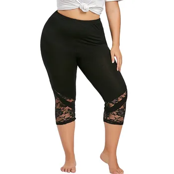 Dantel Patchwork Siyah Tayt Dikişsiz Pantolon Kadın Yoga Spor Sıska spor pantolonları Yüksek Elastikiyet Legging Polainas De Mujer