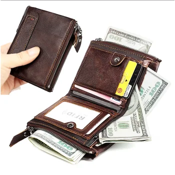 Deri Bayan Cüzdan Kısa moda Debriyaj Para Çantası RFID Hırsızlık Kart Çift Fermuarlı bozuk para çantaları Çok Fonksiyonlu Cüzdan Kadınlar İçin