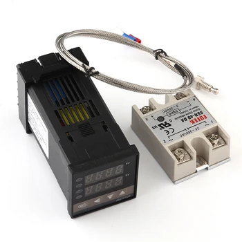 Dijital PID sıcaklık kumandası REX-C100 REX C100 termostat + 40DA SSR Röle+ K Termokupl 1m Probu RKC