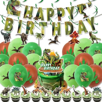 Dinozor Tema Mutlu Doğum Günü Afiş Dinozor Parti Çelenk Kek Toppers Bebek Duş Erkek Çocuklar 1st Doğum Günü Partisi Süslemeleri