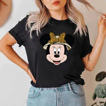 Disney Giysileri Hayvan Krallık Minnie Mouse Rahat Tatil kadın Gömlek Kısa Kollu Siyah Üstleri Temel Yaz Kadın T-Shirt