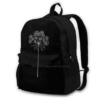 Elle Çizilmiş Vektör Havuç Çiçek Siyah Ve Beyaz Grafik Dövme sırt çantası Öğrenci Okul Dizüstü Seyahat Çantası Soyut Apiaceae