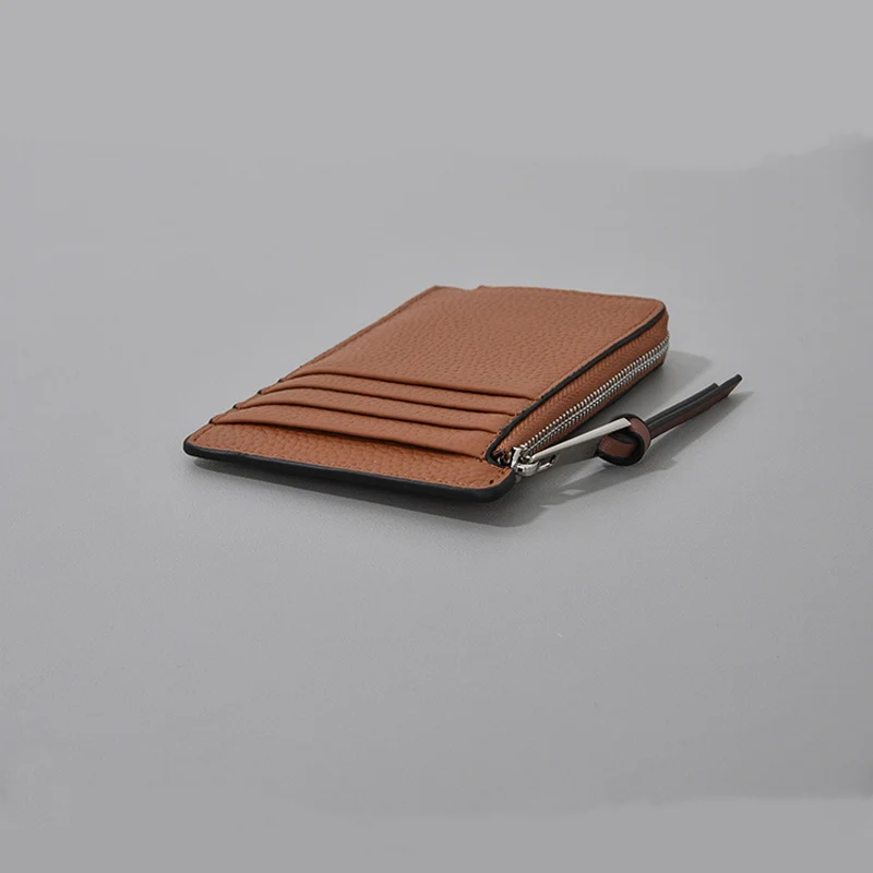 En lüks kadın inek deri kart çantası küçük çok ince renk eşleştirme klip Deri Uzun Zip sıfır cüzdan kredi kart klibi - 3