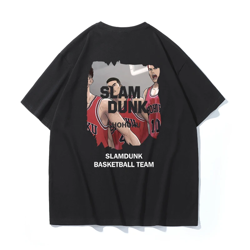 Erkek Yaz Trendi Slam Dunk Anime T-shirt Rahat Gevşek Büyük boy T-shirt y2k Streetwear %100 % pamuklu erkek kısa kollu tişört - 1