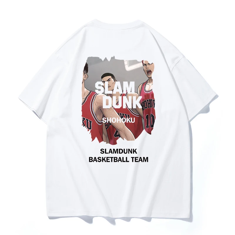 Erkek Yaz Trendi Slam Dunk Anime T-shirt Rahat Gevşek Büyük boy T-shirt y2k Streetwear %100 % pamuklu erkek kısa kollu tişört - 2