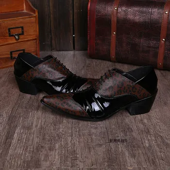erkek ayakkabısı deri sivri sivri uçlu ayakkabı kahverengi siyah oxford yüksek topuklu ayakkabı lace up resmi timsah ayakkabı erkekler için artı boyutu
