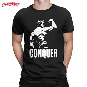 Erkek Conquer Arnold Schwarzenegger T Shirt Saf pamuklu giysiler Komik Kısa Kollu O Boyun Tee Gömlek baskılı tişörtler