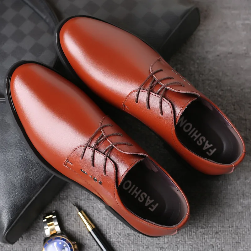 Erkek deri ayakkabı Kauçuk Taban Büyük Boy 48 Ofis İş Elbise Flats İş Düğün Moda Lüks Bahar Sonbahar Ayakkabı - 1