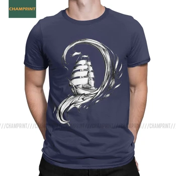 Erkek T-Shirt Sürme Fırtına Yelken Vintage Saf Pamuk Tees Kısa Kollu Deniz Tekne Yelkenli Gemi Korsan Çapa Yat T Shirt