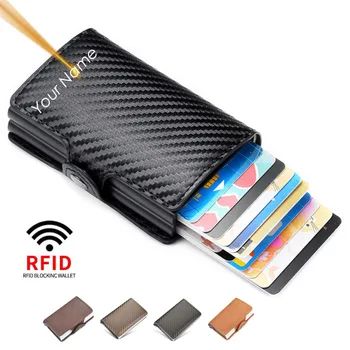 Erkekler En Kaliteli Karbon Fiber KİMLİK Kartı Tutucu Cüzdan Kılıf Sihirli Alüminyum Anti RFID Engelleme İnce Mini Küçük Cüzdan Para Çantalar