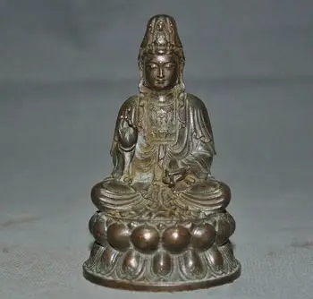 Eski Çin Budizm bronz Kwan-Yin Guanyin Bodhisattva tanrıça Buda heykeli