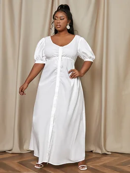 EWSFV 2022 Yaz Kadın Yeni Sıcak Satış Moda Rahat Seksi Düz Renk Pilili İnce Kısa Kollu Beyaz Elbise