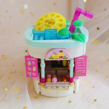 Eğlence Parkı İçecek İçecek Dükkanı Limon Çay Dükkanı Restoran 3D Modeli DIY Mini Blokları Tuğla Bina Oyuncaklar Çocuklar için