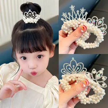 Fransız Taç Headdress Kadın Çocuk Kravat Saç Lastik Bant Prenses Topuz Kafa Küçük Kız İnci Scrunchie