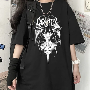 Goth Y2k Giysileri Hip Hop T-shirt Kadınlar için Kawaii Giyim Anime kadın T Shirt Karanlık Baskılı Tees Kafatası Kırpma Üst Tişörtleri