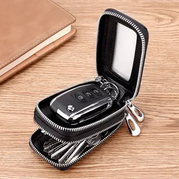 Hakiki deri çift anahtar çantası gerçek inek derisi büyük kapasiteli kart çantası 2 in 1 araba kilit anahtarı çantası bel asılı ev kilitli çanta erkek