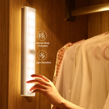 Hareket sensörü kablosuz LED gece ışıkları yatak odası ışık dedektörü duvar dekoratif lamba merdiven dolap odası koridor aydınlatma mutfak