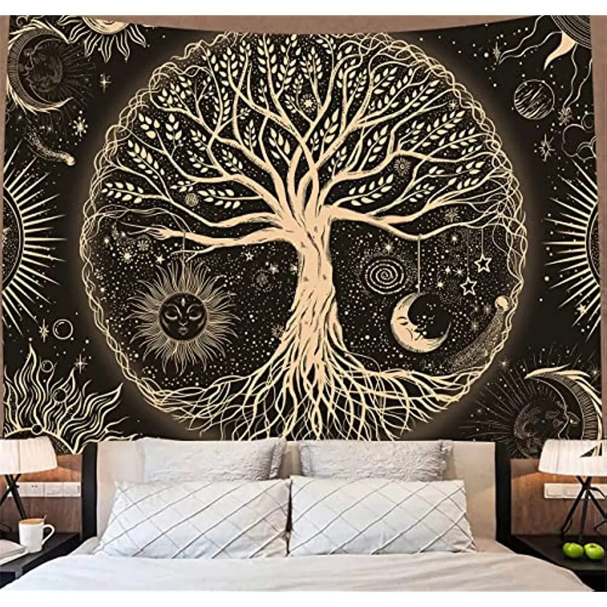 Hayat ağacı Goblen Duvar Asılı Trippy Güneş ve Ay Estetik duvar halısı Ev Dekor Oturma Odası Yatak Odası için - 0