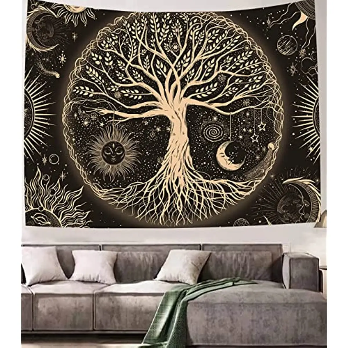 Hayat ağacı Goblen Duvar Asılı Trippy Güneş ve Ay Estetik duvar halısı Ev Dekor Oturma Odası Yatak Odası için - 2