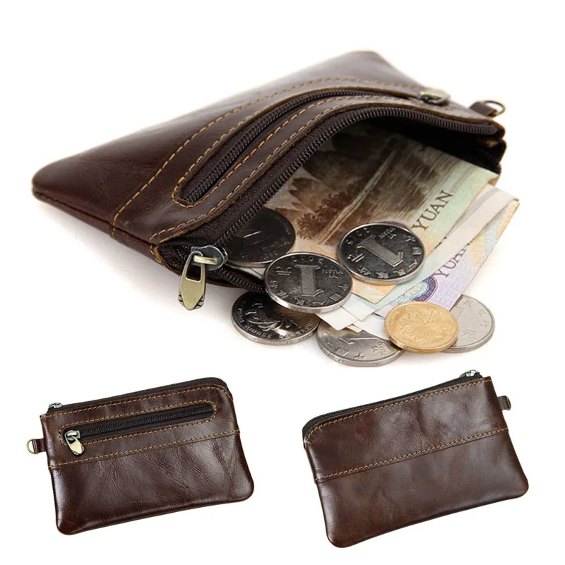 Inek derisi bozuk para cüzdanı Unisex El Tek Fermuarlı Mini Çanta Nakit Vintage deri cüzdan Klip kart tutucu Para Çantası Hediye - 4
