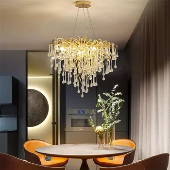 Iskandinav Krom Altın Kristal Avizeler Yemek Odası İçin Lüks Dalları Kristal Avize Oturma Odası Dekorasyon Yatak Odası Parlaklık