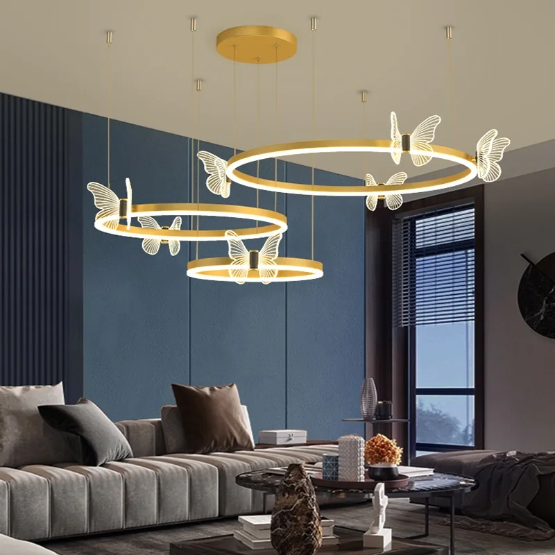 Iskandinav sanat akrilik kelebek Led kolye ışık Modern oturma odası yuvarlak tavan avize kapalı dekor parlaklık asılı armatür - 1