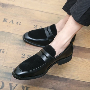 Italyan Moccasins Süet Oxford erkek mokasen ayakkabıları Klasik Orijinal Derbies Ayakkabı Sivri sivri uçlu deri ayakkabı Slip-On Düğün Ayakkabı