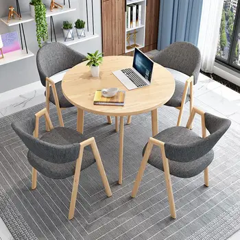 İskandinav Dinlenme Alanı resepsiyon masası ve Sandalye Seti Yuvarlak Toplantı Müzakere Küçük Yuvarlak Masa 1 Masa 4 Sandalye Kombinasyonu
