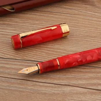 Jinhao 100 Akrilik Dolma Kalem ok kiraz kırmızı Spin Elegante İmza Altın mürekkep kalemler Kırtasiye Ofis Malzemeleri