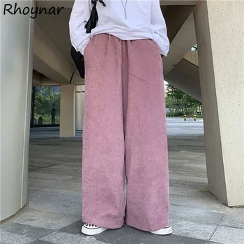 Kadife Pantolon Kadın Geniş Bacak Yüksek Bel Gevşek Retro Harajuku Japonya Tarzı Tembel Streetwear Gençler Genç Pantolon Mujer Baggy Şık