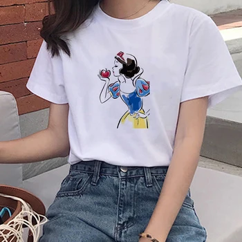 Kadın Açık Disney T-shirt Kar Beyaz Yemek Elma Grafik HarajukuT-shirt Kadın Nefes Animasyon Temel Dropship Tshirt