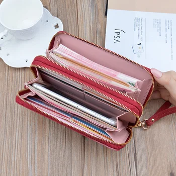 Kadın Cüzdan PU Deri Çift Fermuarlı Kadın Çanta Uzun Kadın Debriyaj kart tutucu Cep Telefonu çantası bozuk para cüzdanı Carteira Feminina