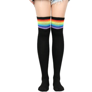 Kadın Gökkuşağı Çizgili Çorap Japon Tarzı Uyluk Yüksek tüp Uzun Çorap Sonbahar Kış diz üstü çorap bacak ısıtıcıları noel