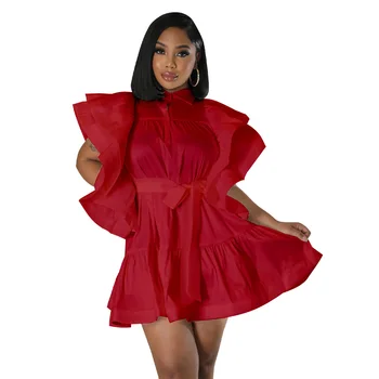 Kadınlar için afrika Elbiseler Yaz Zarif Afrika Yarım Kollu V Yaka Polyester Beyaz Siyah Kırmızı Yeşil Mini Elbise Afrika Giysi