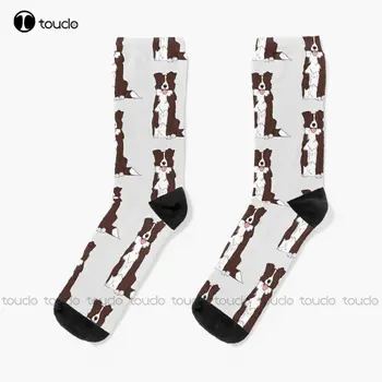 Kahverengi Ve Beyaz Sınır Collie Köpek Köpekler Yavru Yavru Çorap komik çoraplar 360° Dijital Baskı Özel Hediye Streetwear komik çorap Sanat
