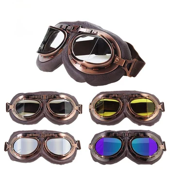 Kahverengi Vintage motosiklet gözlüğü Motosiklet Gözlük Retro Kask Bisiklet Gözlük Spor Toz Geçirmez Göz koruması Deri Tonları