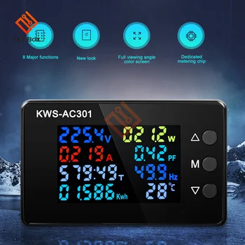 KWS-AC301 Wattmetre Güç Ölçer Voltmetre AC 50-300V Voltaj 50-60HZ Güç Analizörleri LED AC elektrik sayacı 0-20 / 100A Dedektörü