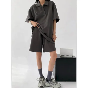 Kısa Setleri Kısa Kollu Üstleri Gevşek Rahat pantolon Setleri İki Parçalı Set Kadın Kıyafetleri Yaz Spor Takım Elbise Eşleşen Setlerde Yeni