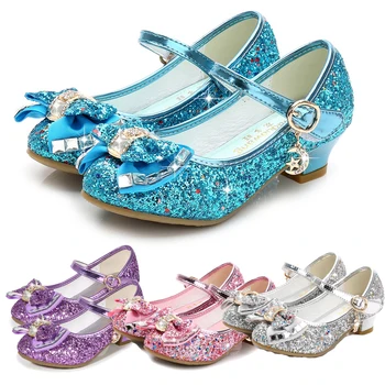 Kızlar Prenses deri ayakkabı 2023 Bahar Yeni Marka çocuk Yürüyüş Gösterisi yüksek Topuk Ayakkabı Moda Performans Kristal Ayakkabı