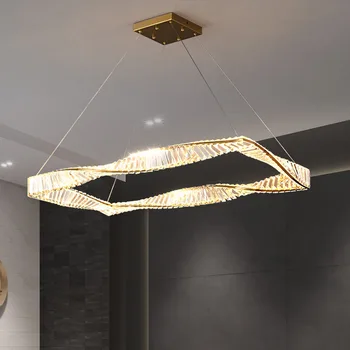 LED Dikdörtgen Kristal Avize Oturma Yemek Odası Tasarım Mutfak Asılı Lamba Modern Ev Dekor Kare Altın aydınlatma armatürleri