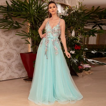 LİVANKA Şık Sparkly Akşam balo kıyafetleri Aplikler Spagetti Sapanlar Plise Criss-Cross Özelleştirilmiş Vestidos Elbiseler De Soirée