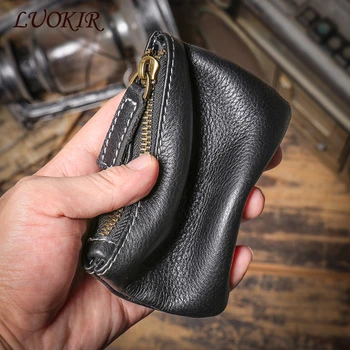 LUOKİR Hakiki Deri bozuk para cüzdanı erkek Küçük kart çantası kadın Fermuar küçük cüzdan mini kart tutucu İnek Derisi Para Çantası