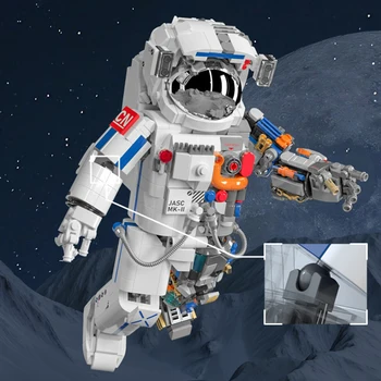 MOC Spaceman Astronot Modeli Modüler Yapı Taşı DIY Mekanik Keşfetmek Yetişkin Macera Tuğla Bulmaca Oyuncaklar Çocuk Hediye