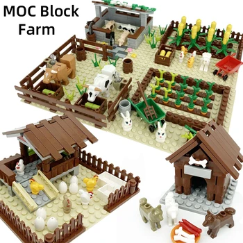 MOC Çiftlik Çiftlik Köpek Kulübesi Tavuk Kümesi yapı blok oyuncaklar Hayvan Mısır Havuç Tavşan Tavuk Yumurta İnek Boğa Domuz Döken Ev