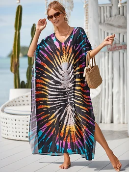 Moda Halo Boyama Yaz Maxi Elbiseler 2023 Bohemian Vintage Baskı Plaj Kıyafetleri Kadınlar İçin Cover-Up Mayo Pareo Gezisi