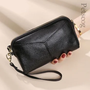 Moda Inek Derisi Kadın Uzun el çantası Hakiki Deri Bayan bozuk para cüzdanı Kadın Fermuar Bileklik Cüzdan Cep Telefonu Çantaları