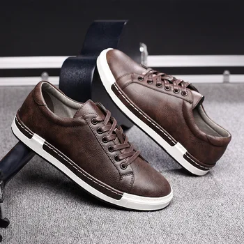 Moda Sneakers erkek ayakkabısı Yumuşak Deri Erkek rahat ayakkabılar Düz Erkek Ayakkabı Klasik Siyah Beyaz Ayakkabı Sarı Gri Artı Boyutu 45